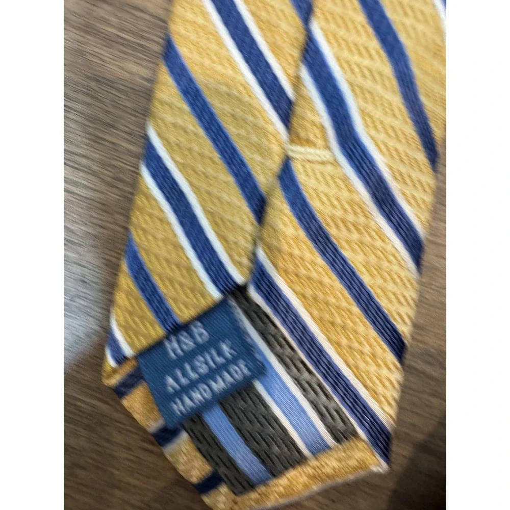 Haines & Bonner Tie Mens One Size Yellow Blue Striped Silk Woven Handmade London